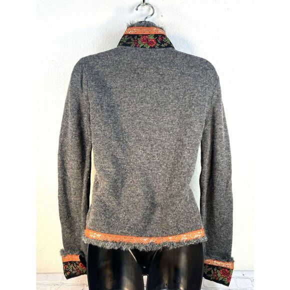 Free People Wool Fair Isle Ribbon Trim Collared‎  Cardigan Grey S/P - Picture 6 of 6